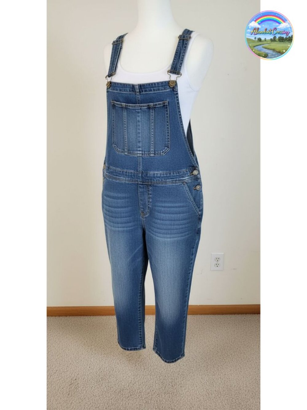 Loose Fit Denim Jumpsuit Overalls Crop Harem Pants Sleeveless Casual